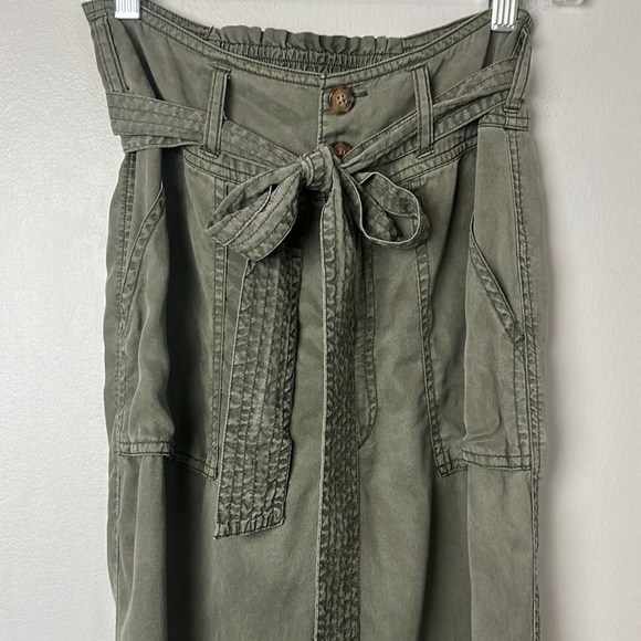 Abercrombie & Fitch Womens Green Paperbag Pants High Waist Tie Front Pockets - Picture 3 of 5